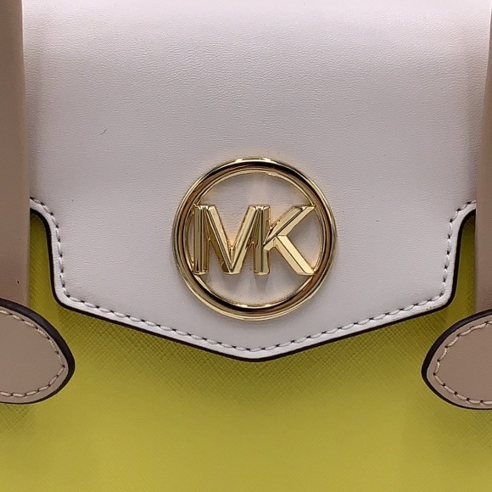Michael Kors Carmen Medium Colorblock Faux Saffiano Leather Belted Satchel - Picture 2 of 16